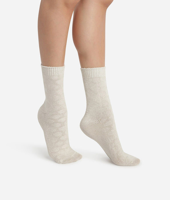 DIM Women's Beige Cotton Style bamboo sock with a circle pattern
