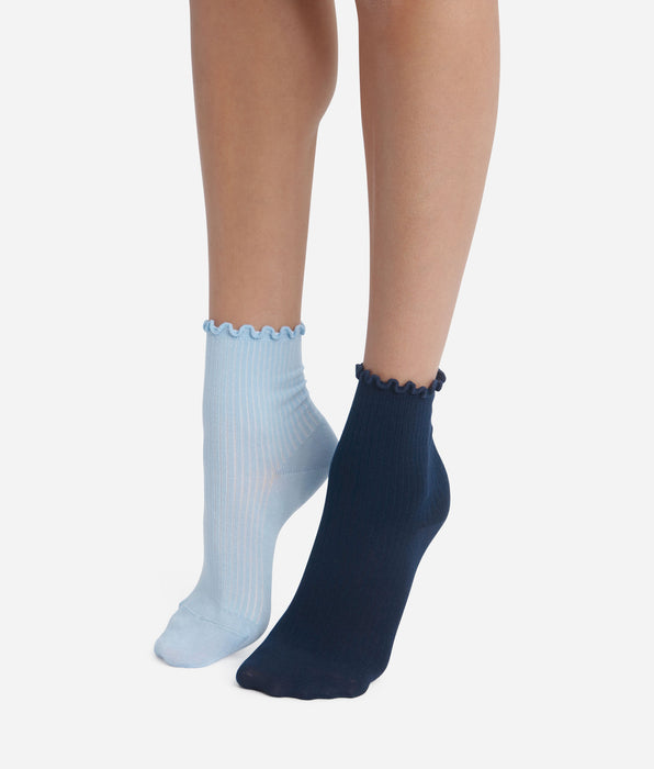 DIM Pack of 2 pairs of women's ruffled socks in navy blue Dim Modal