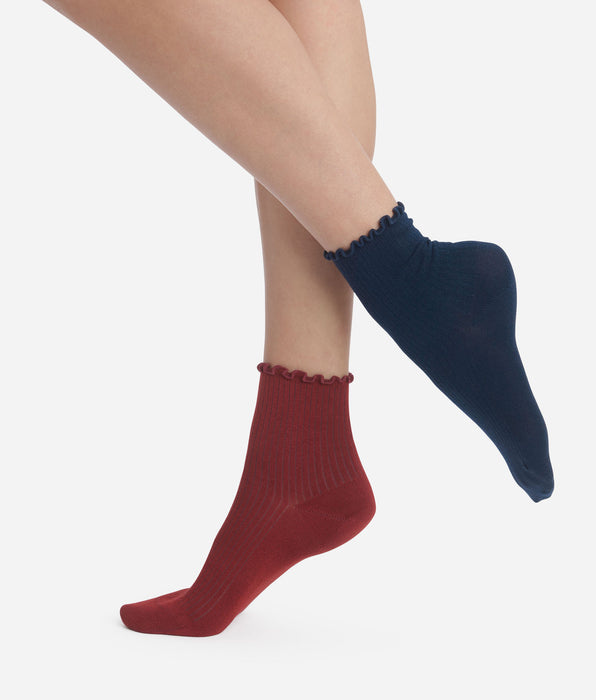 DIM Pack of 2 pairs of women's ruffled socks in Bordeaux Blue Dim Modal