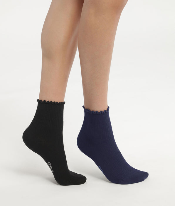 DIM Pack of 2 pairs of women's socks with ruffles Black Navy Dim Modal