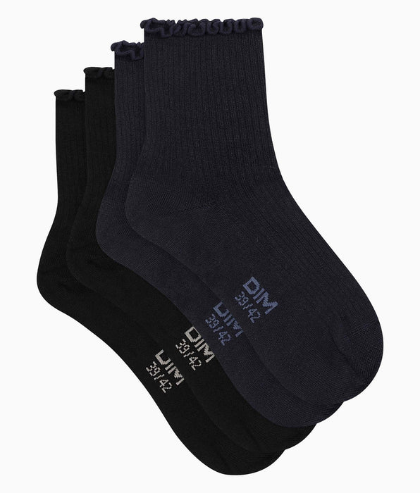 DIM Pack of 2 pairs of women's socks with ruffles Black Navy Dim Modal