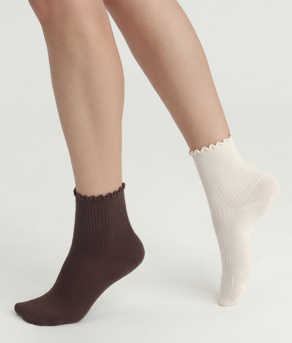 DIM Pack of 2 pairs of beige women's socks with Modal flounce
