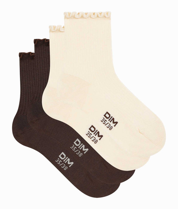 DIM Pack of 2 pairs of beige women's socks with Modal flounce