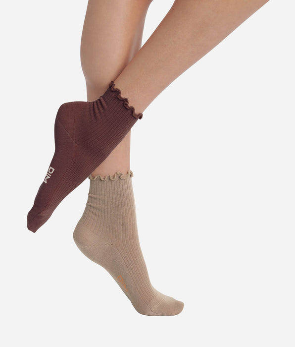 DIM Pack of 2 pairs of women's ruffled socks in Taupe Café Dim Modal