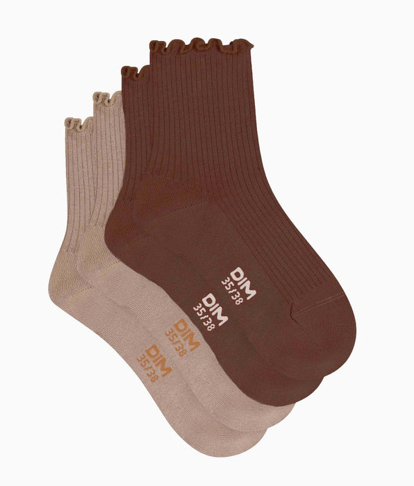 DIM Pack of 2 pairs of women's ruffled socks in Taupe Café Dim Modal