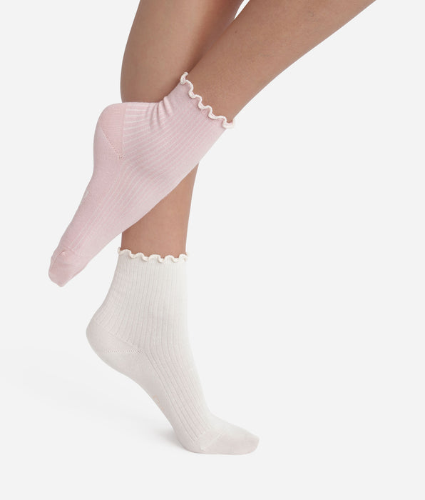 DIM Pack of 2 pairs of women's socks with ruffles Rose Ivory Dim Modal