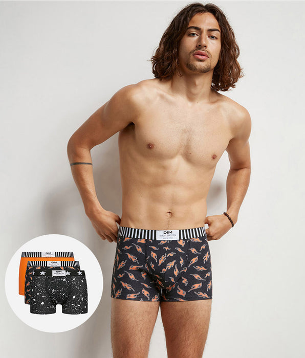 DIM Pack of 3 Dim Vibes men's stretch cotton boxers with marble and flame prints