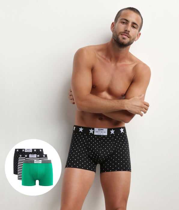 DIM Pack of 3 men's stretch cotton boxers with polka dot and stripe prints Dim Vibes