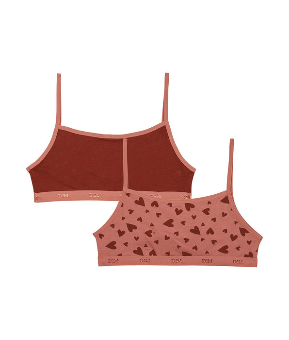 DIM Pack of 2 Les Pockets Sand stretch cotton bralettes with heart prints