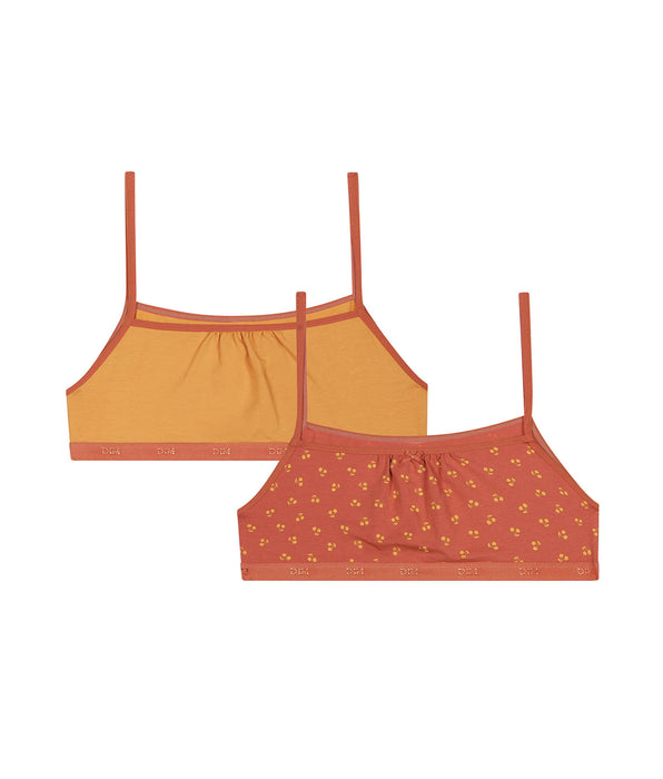 DIM Pack of 2 girls' cotton bralettes in yellow with cherry pattern Les Pockets