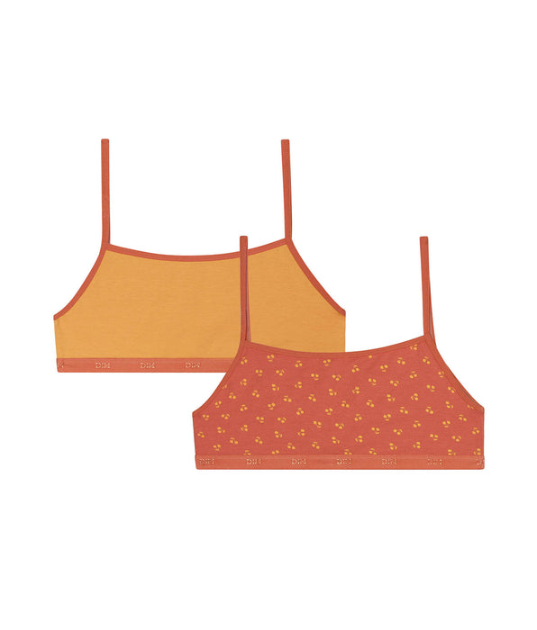 DIM Pack of 2 girls' cotton bralettes in yellow with cherry pattern Les Pockets