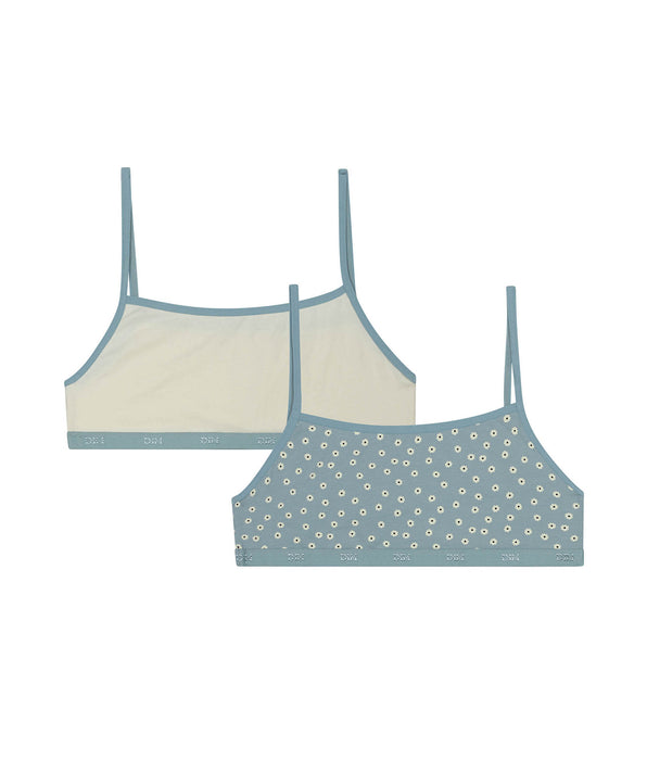 DIM Pack of 2 girls' cotton bralettes in Bege with flower patterns Les Pockets