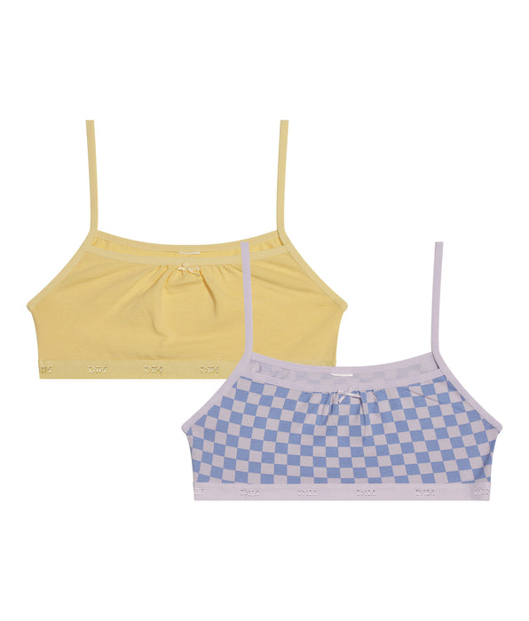 DIM Pack of 2 girls' stretch cotton bras Lila check pattern Les Pockets