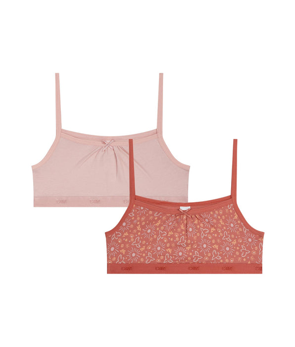 DIM Pack of 2 girls' stretch cotton bras Rose Ocre Les Pockets