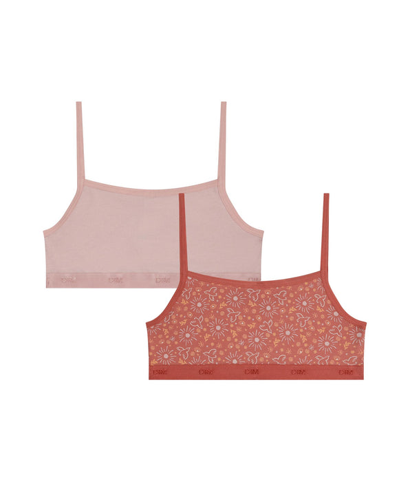 DIM Pack of 2 girls' stretch cotton bras Rose Ocre Les Pockets