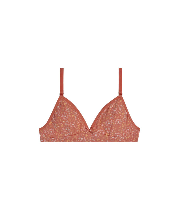 DIM Les Pockets stretch cotton bra for girls in Ochre with flowers