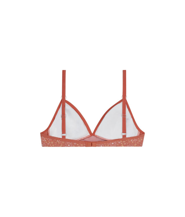 DIM Les Pockets stretch cotton bra for girls in Ochre with flowers