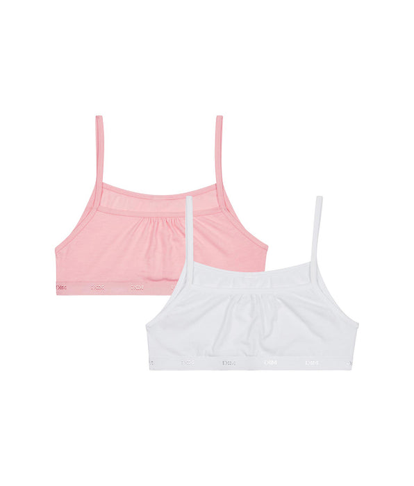 DIM Les Pockets Ecodim Pack of 2 Pink White girls' stretch cotton bras