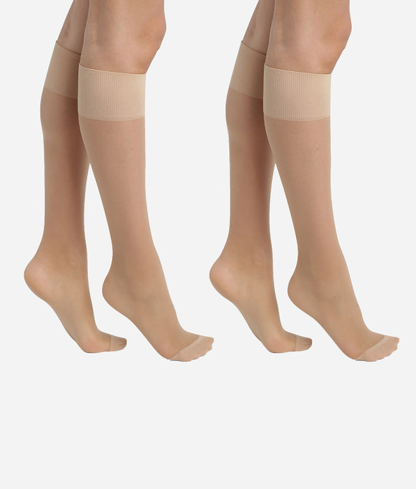 DIM Pack of 2 Beige Ultra Resist knee-high socks made of reinforced Lycra
