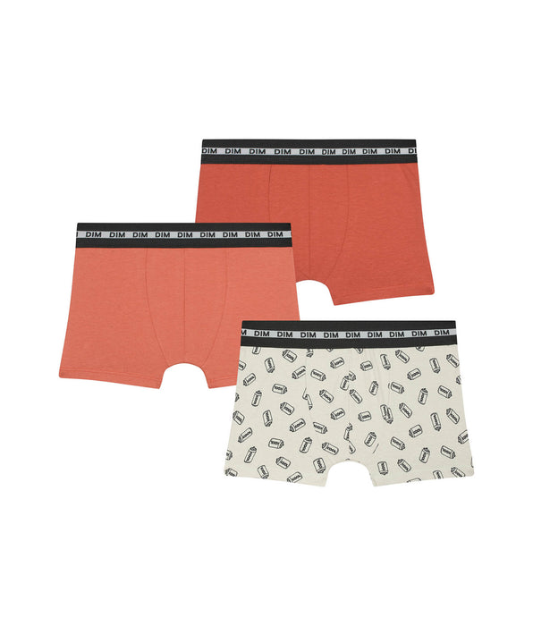 DIM Pack of 3 boys' boxersin orange with Soda patterns Dim Coton Stretch