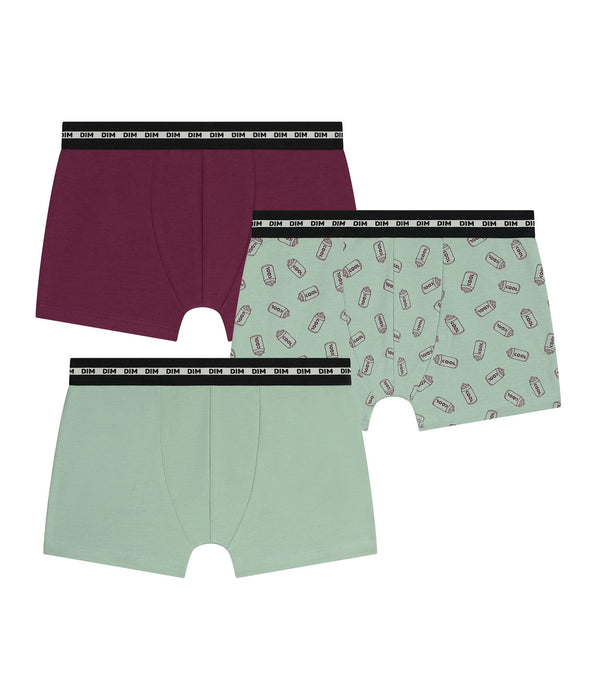 DIM Pack of 3 boys' stretch cotton boxer shorts in Copper with EcoDim Mode patterns