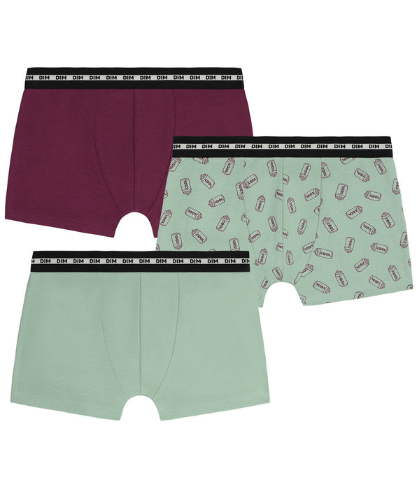 DIM Pack of 3 boys' stretch cotton boxer shorts in Copper with EcoDim Mode patterns