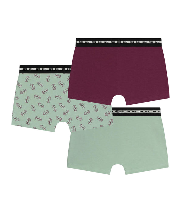 DIM Pack of 3 boys' stretch cotton boxer shorts in Copper with EcoDim Mode patterns