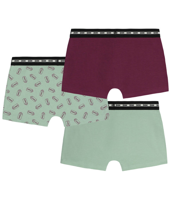 DIM Pack of 3 boys' stretch cotton boxer shorts in Copper with EcoDim Mode patterns
