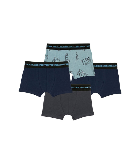 DIM Pack of 4 boy's stretch cotton gameboy pattern boxers Blue EcoDim Fashion