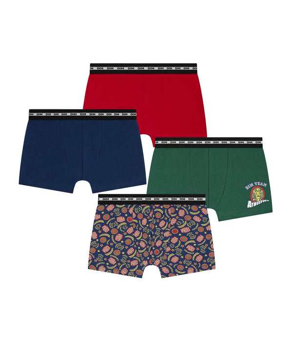 DIM Pack of 3 children's boxer shorts Red Green Blue Baseball Dim Stretch Cotton