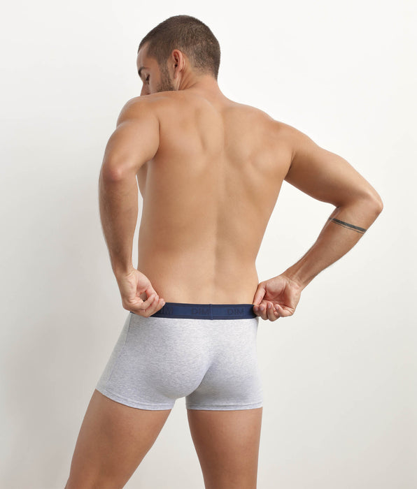 DIM Men's Grey stretch cotton boxer briefs with contrasting waistband  Dim Fancy
