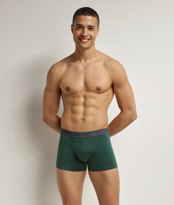 DIM Men's stretch cotton boxer shorts Green with polka dots Dim Fancy