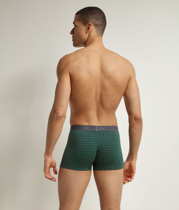 DIM Men's stretch cotton boxer shorts Green with polka dots Dim Fancy