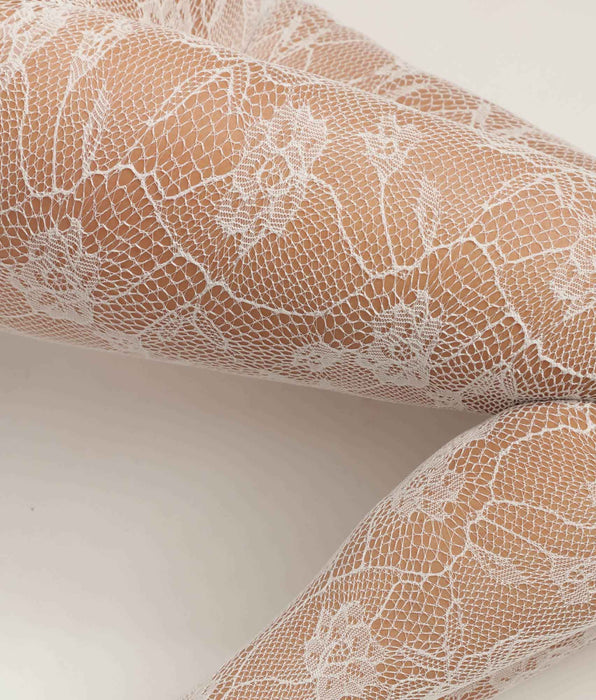 DIM Women's fishnet and floral lace tights Baroque White Dim Style