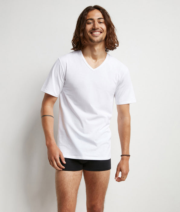 DIM Set of 2 Dim Sport white men's white cotton V-neck T-shirts with active temperature regulation