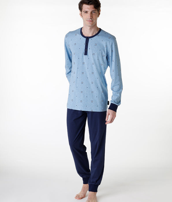 DIM Long serafino pajama in heather blue jersey for men