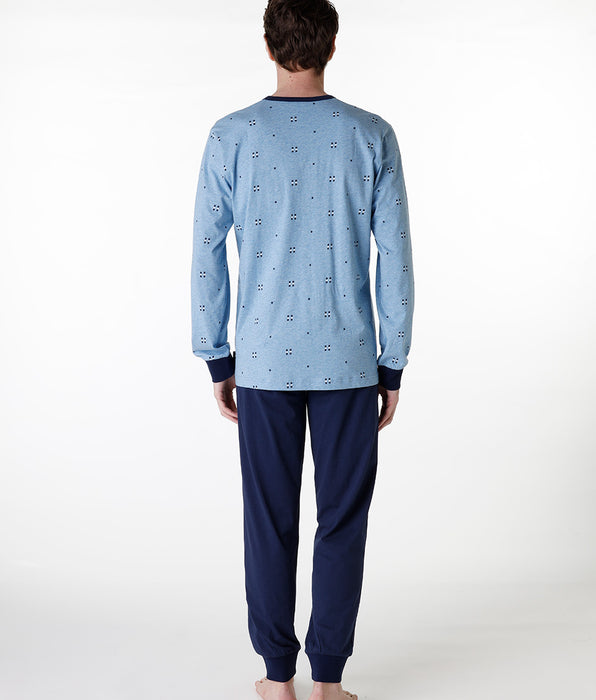 DIM Long serafino pajama in heather blue jersey for men