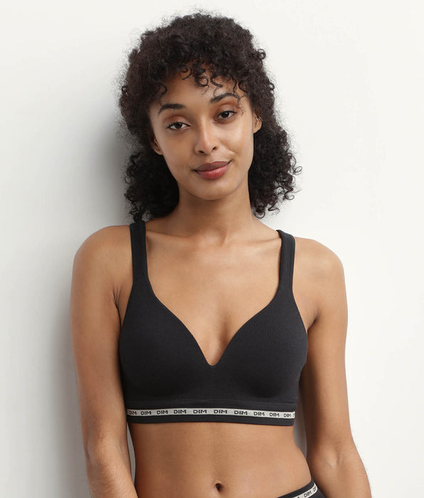 DIM Ribbed black bra wireless or seams Dim Icon Seamless