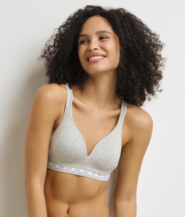 DIM Grey ribbed padded underwired bra Dim Icons