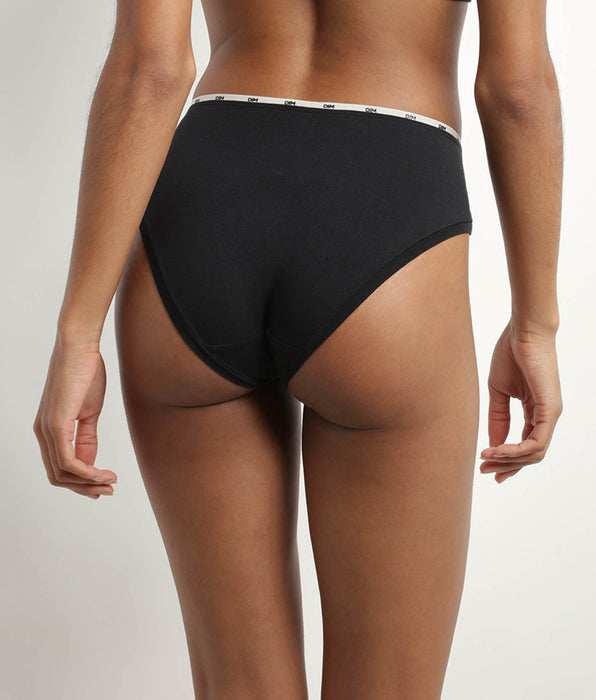DIM Women's stretch cotton briefs in black with Beige braid Dim Icon Essentiel
