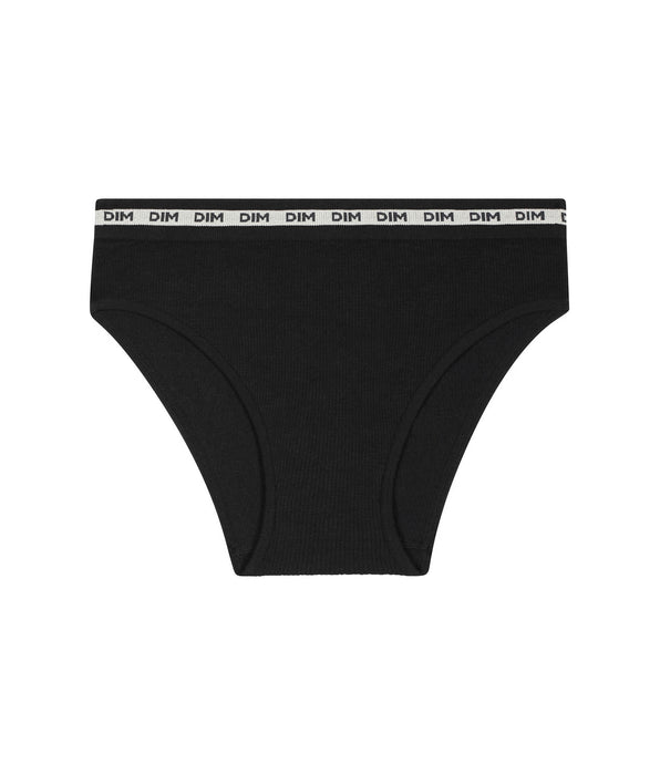 DIM Girls' ribbed fabric briefs in Black with beige waistband Dim Icons