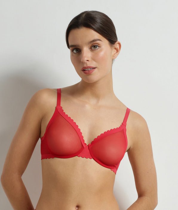 DIM Dim Body Touch Cheeky red tulle demi bra