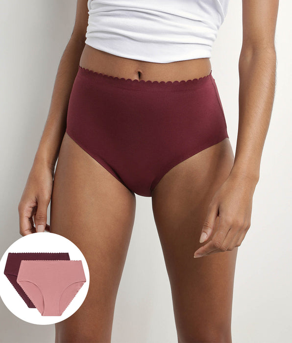 DIM Pack of 2 high-rise briefs in stretch cotton in Ruby Pink Body Touch Easy