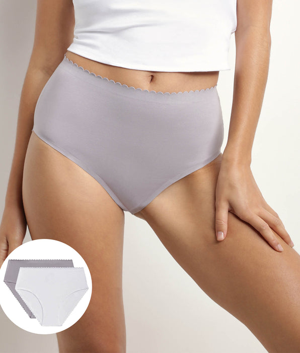 DIM Pack of 2 high-rise briefs in stretch cotton in White Gray Body Touch Easy