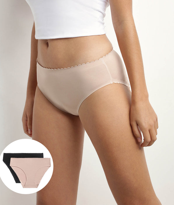 DIM Pack of 2 women's briefs in stretch cotton in Flesh and Black Body Touch Easy