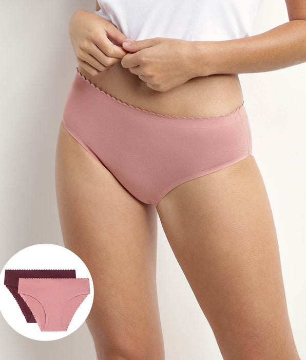 DIM Pack of 2 women's briefs in stretch cotton in Rose and Ruby Body Touch Easy