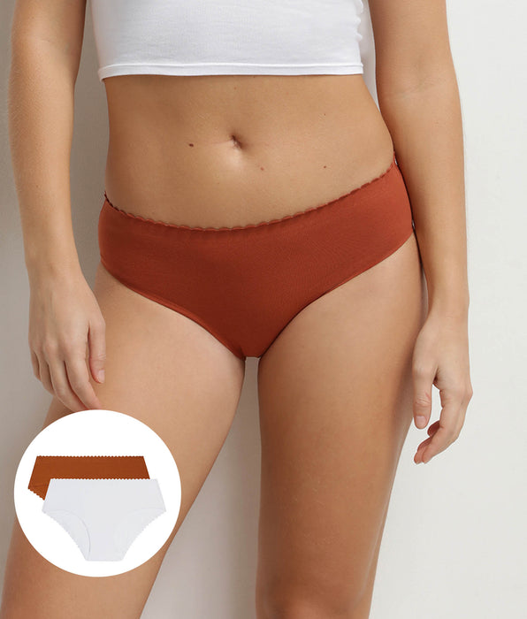 DIM Pack of 2 women's stretch cotton briefs White Brown Body Touch