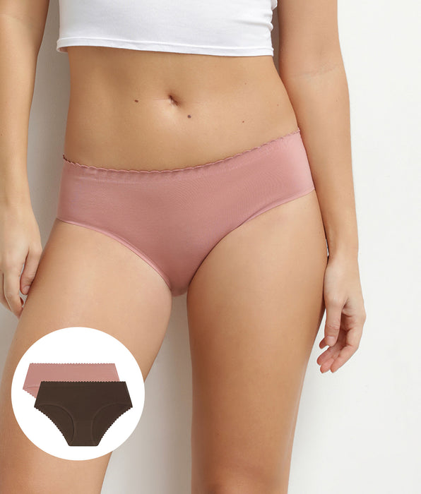 DIM Pack of 2 women's stretch cotton briefs in Brown Pink Body Touch