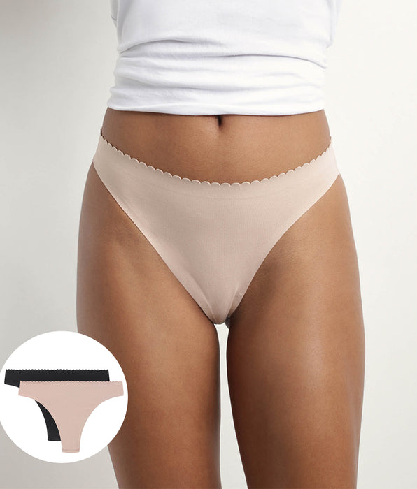 DIM Pack of 2 women's tangas in Flesh and Black microfibre Body Touch Easy