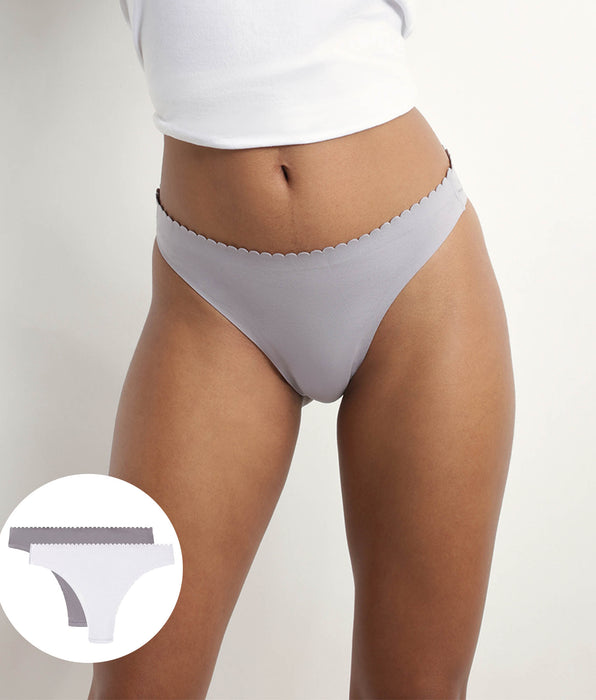 DIM Pack of 2 women's tangas in gray and white microfibre Body Touch Easy